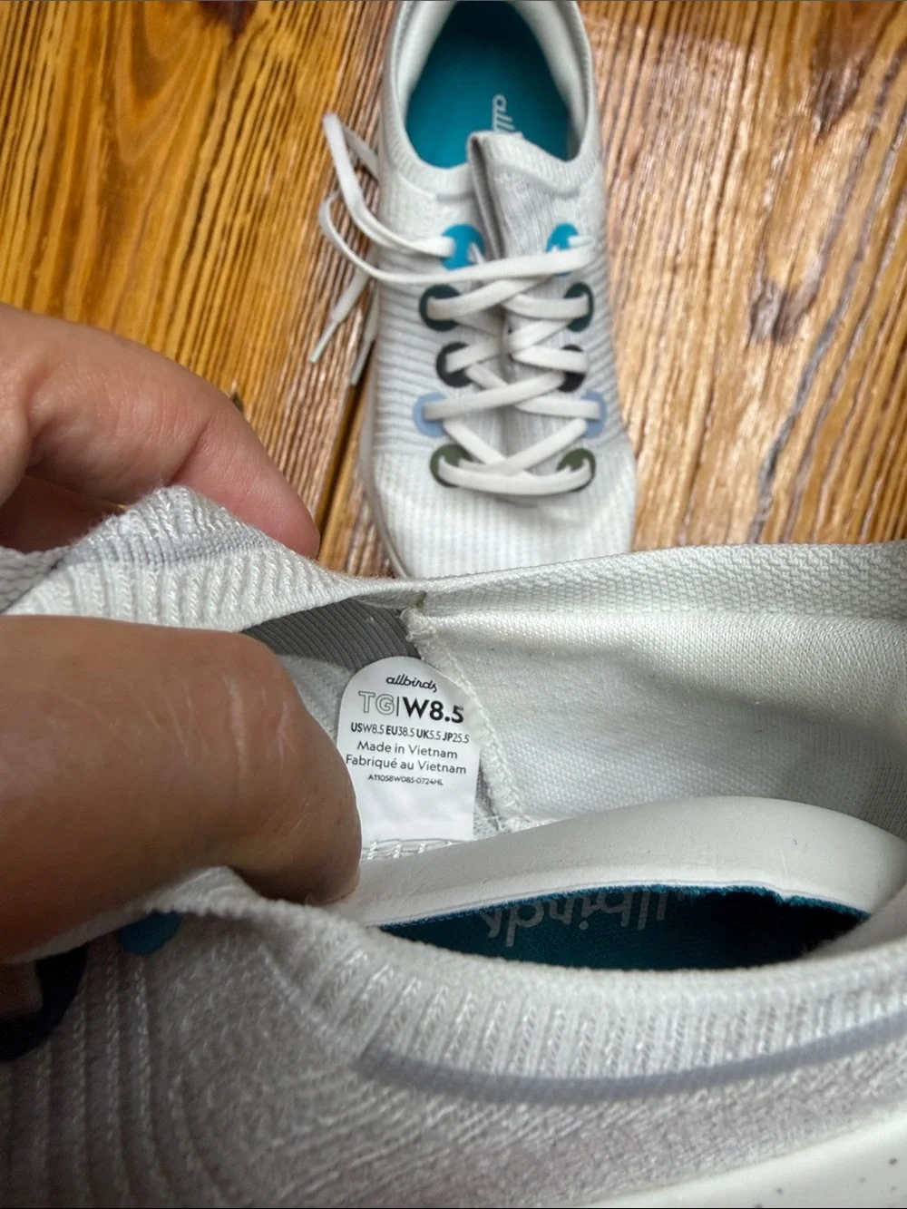allbirds White Athletic Sneakers with Teal Eyelet Accents